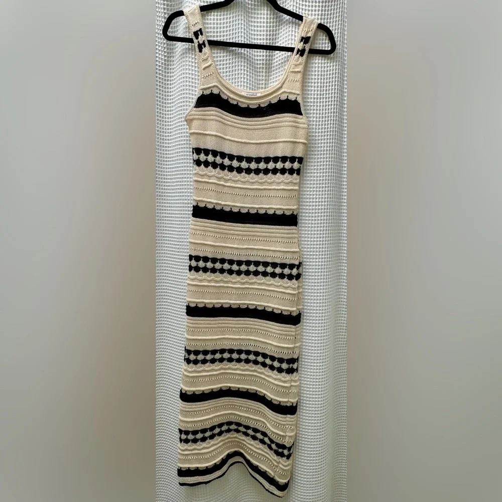 Vici Cream and Black Striped Crochet Midi Dress - Picture 2 of 3